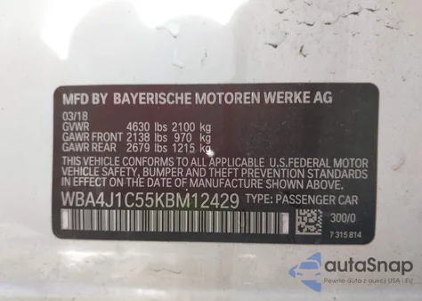 2019 BMW 430I Gran Coupe from USA, damaged, VIN WBA4J1C55KBM12429